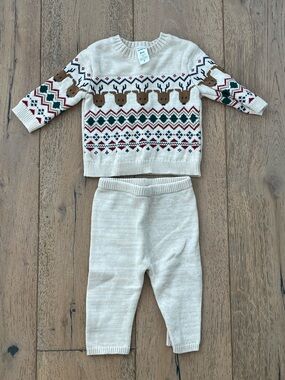 Baby Boy Girl Neutral Christmas Holiday Sweater Knit 6 months Reindeer Cream
